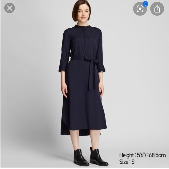 Uniqlo rayon midi shirt dress with tie & p… - Picture 1 of 5